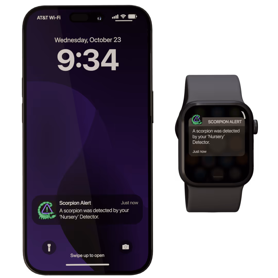 A Scorpion Alert received on an iPhone and iWatch